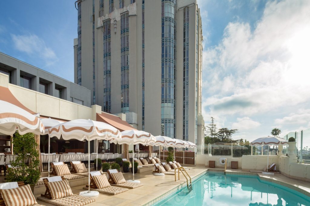 Pool deck at the Sunset Tower Hotel, West Hollywood, California